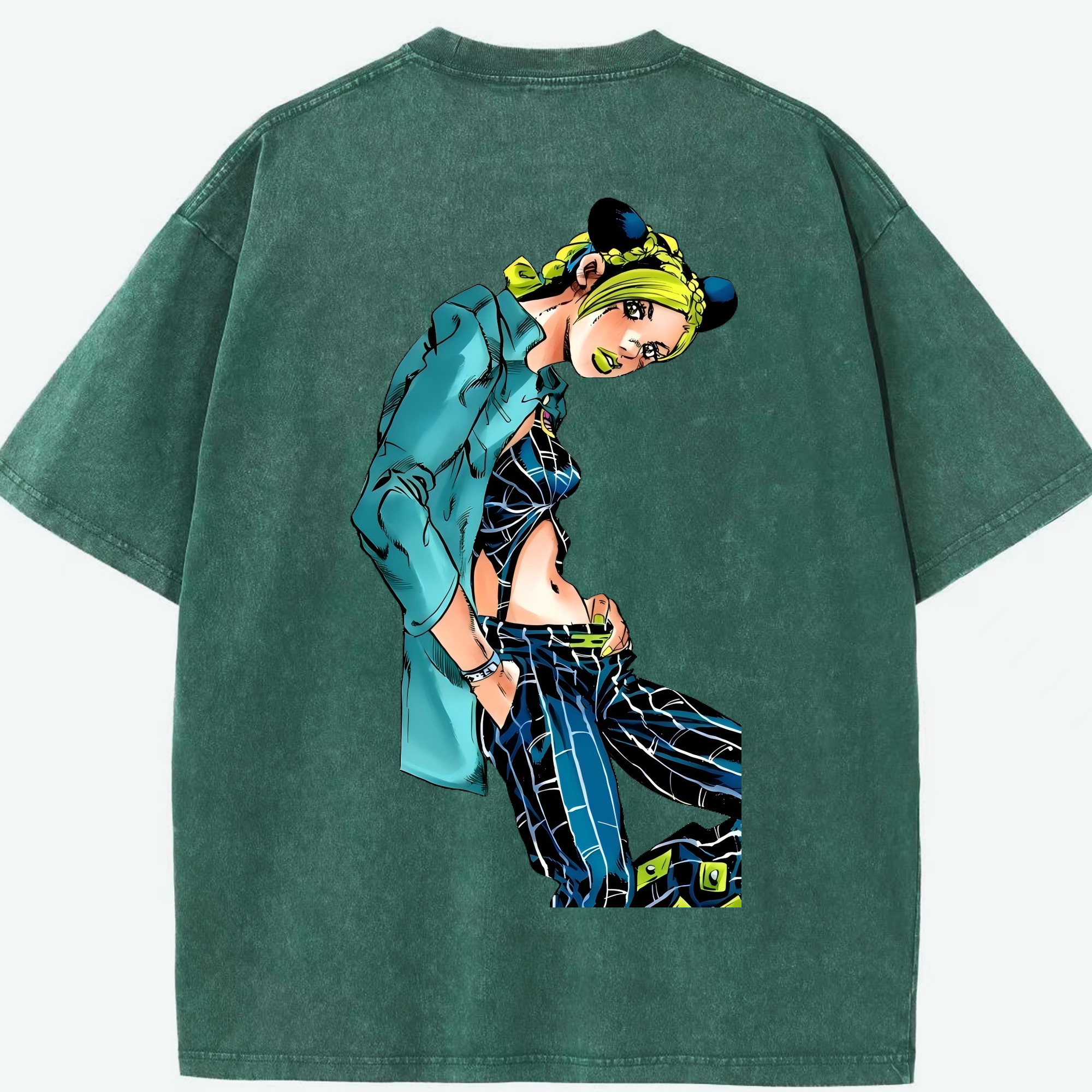 （画像用） "ジョジョの奇妙な冒険 くうじょう ジョリーン JoJo's Bizarre Adventure Jolyne Cujoh " 綿100% ヴィンテージ風 半袖Tシャツ（背面プリント）
